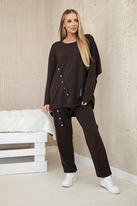 Oversize cotton set sweatshirt + pants ART10853 / – Brown цвет / color | Lexline Fashion