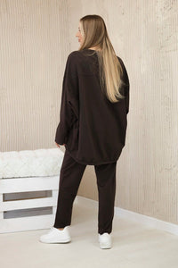 Oversize cotton set sweatshirt + pants ART10853 / – Brown цвет / color | Lexline Fashion