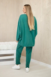 Oversize cotton set sweatshirt + pants ART10853 / – Green цвет / color | Lexline Fashion