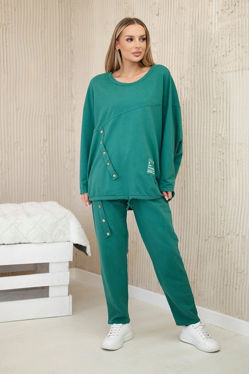 Oversize cotton set sweatshirt + pants ART10853 / – Green цвет / color | Lexline Fashion