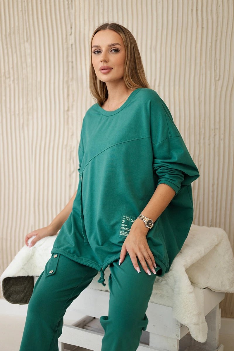 Oversize cotton set sweatshirt + pants ART10853 / – Green цвет / color | Lexline Fashion