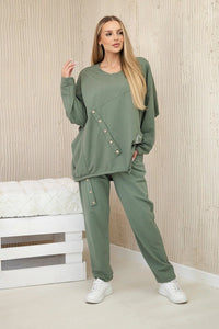 Oversize cotton set sweatshirt + pants ART10853 / – Khaki цвет / color | Lexline Fashion
