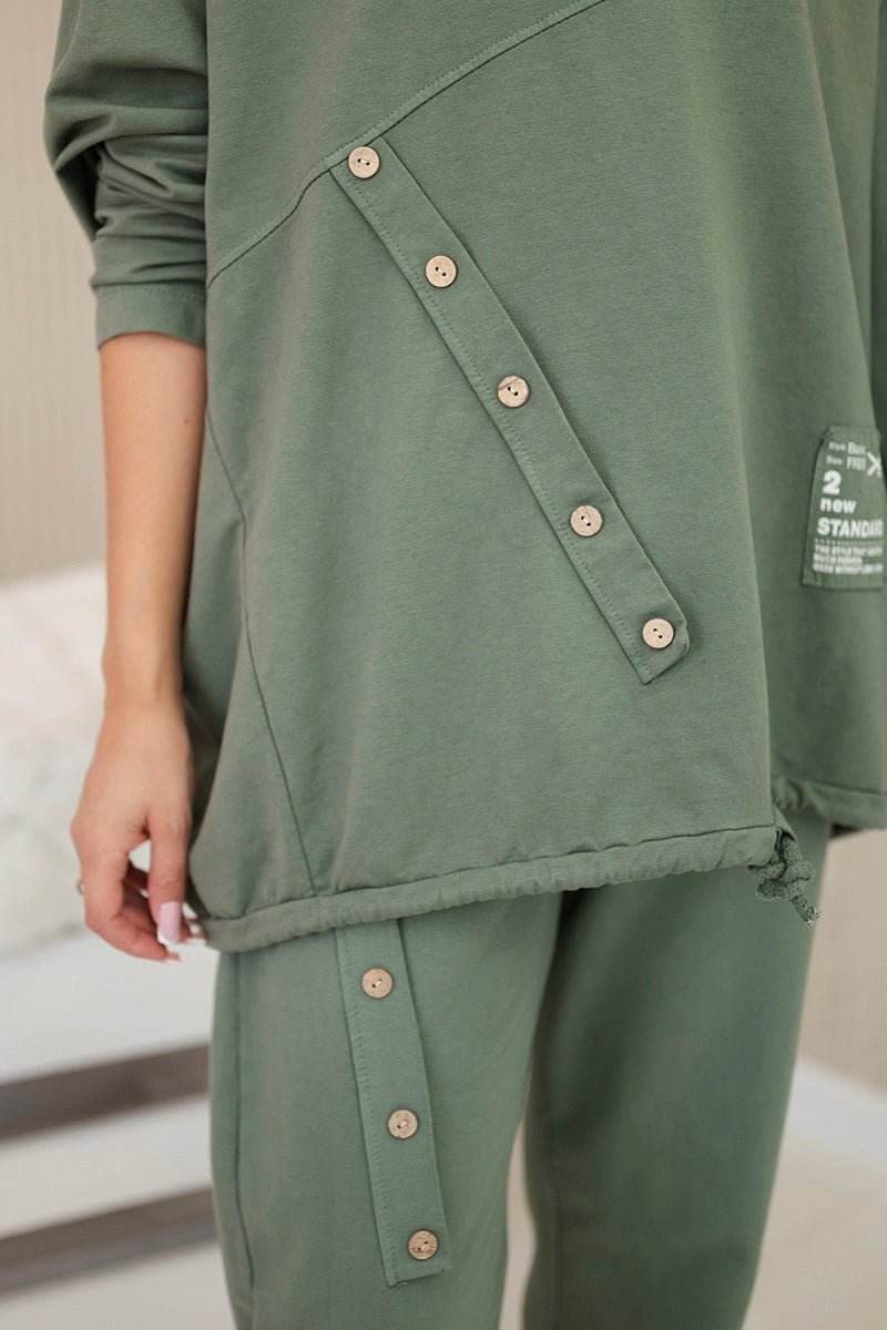Oversize cotton set sweatshirt + pants ART10853 / – Khaki цвет / color | Lexline Fashion
