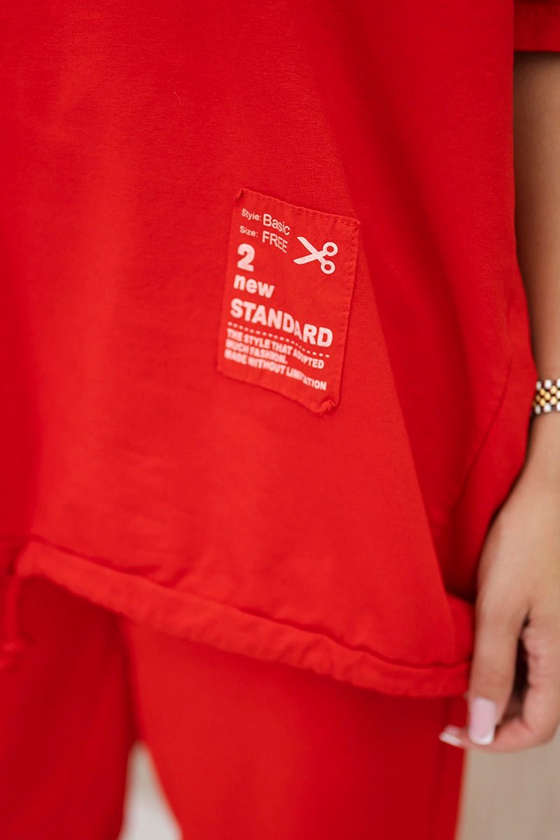 Oversize cotton set sweatshirt + pants ART10853 / – Red цвет / color | Lexline Fashion