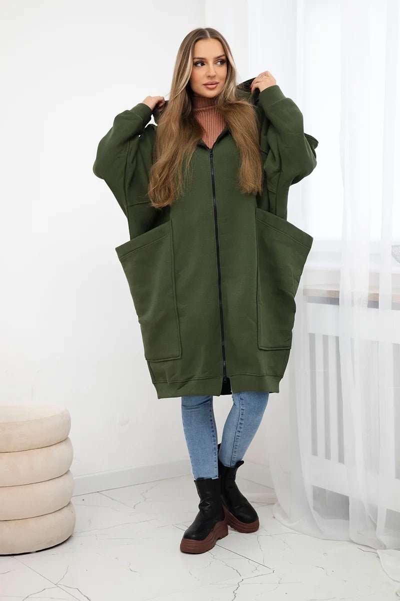 Oversize hoodie 9383 / – Khaki цвет / color | Lexline Fashion