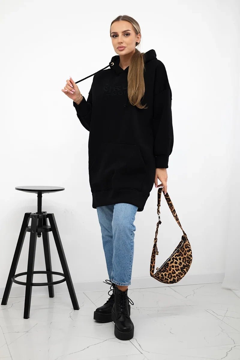 Oversize hoodie with embroidered inscription 9310 / – Black цвет / color | Lexline Fashion
