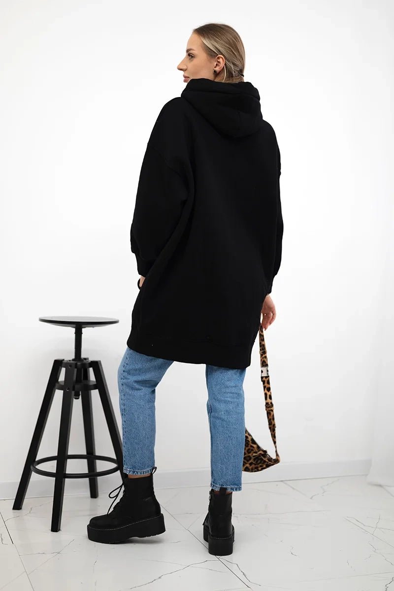 Oversize hoodie with embroidered inscription 9310 / – Black цвет / color | Lexline Fashion