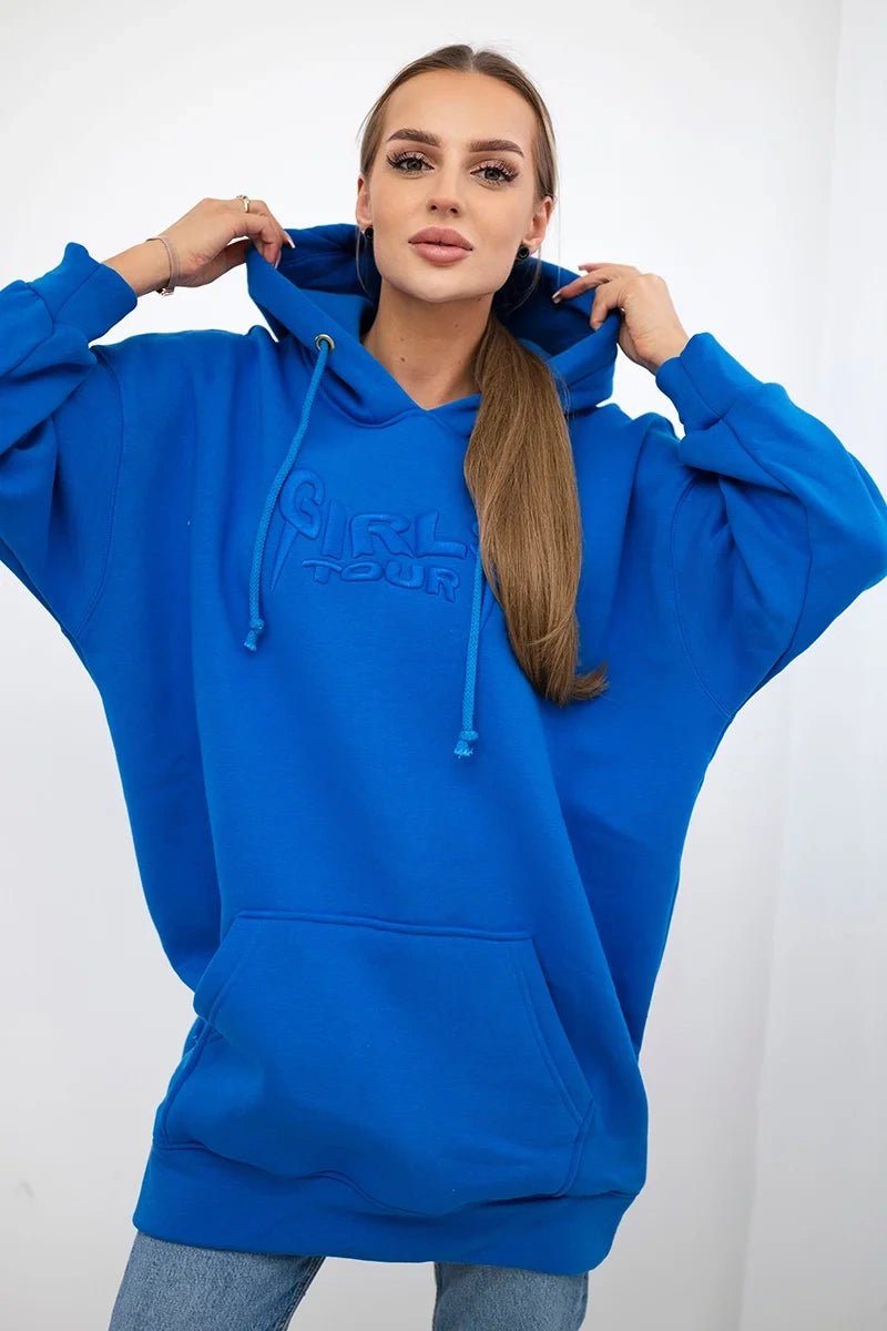 Oversize hoodie with embroidered inscription 9310 / – Blue cornflower цвет / color | Lexline Fashion