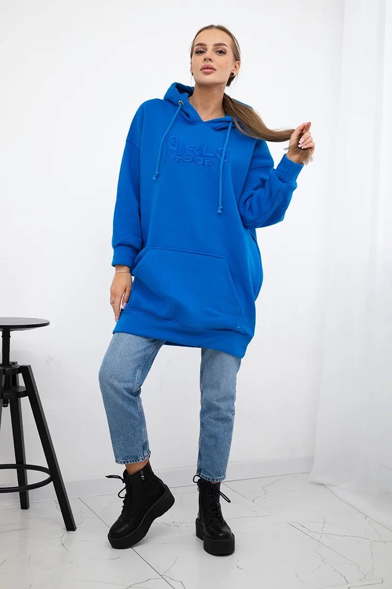 Oversize hoodie with embroidered inscription 9310 / – Blue cornflower цвет / color | Lexline Fashion