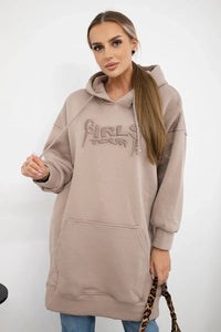 Oversize hoodie with embroidered inscription 9310 / – Dark || beige цвет / color | Lexline Fashion