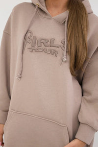 Oversize hoodie with embroidered inscription 9310 / – Dark || beige цвет / color | Lexline Fashion
