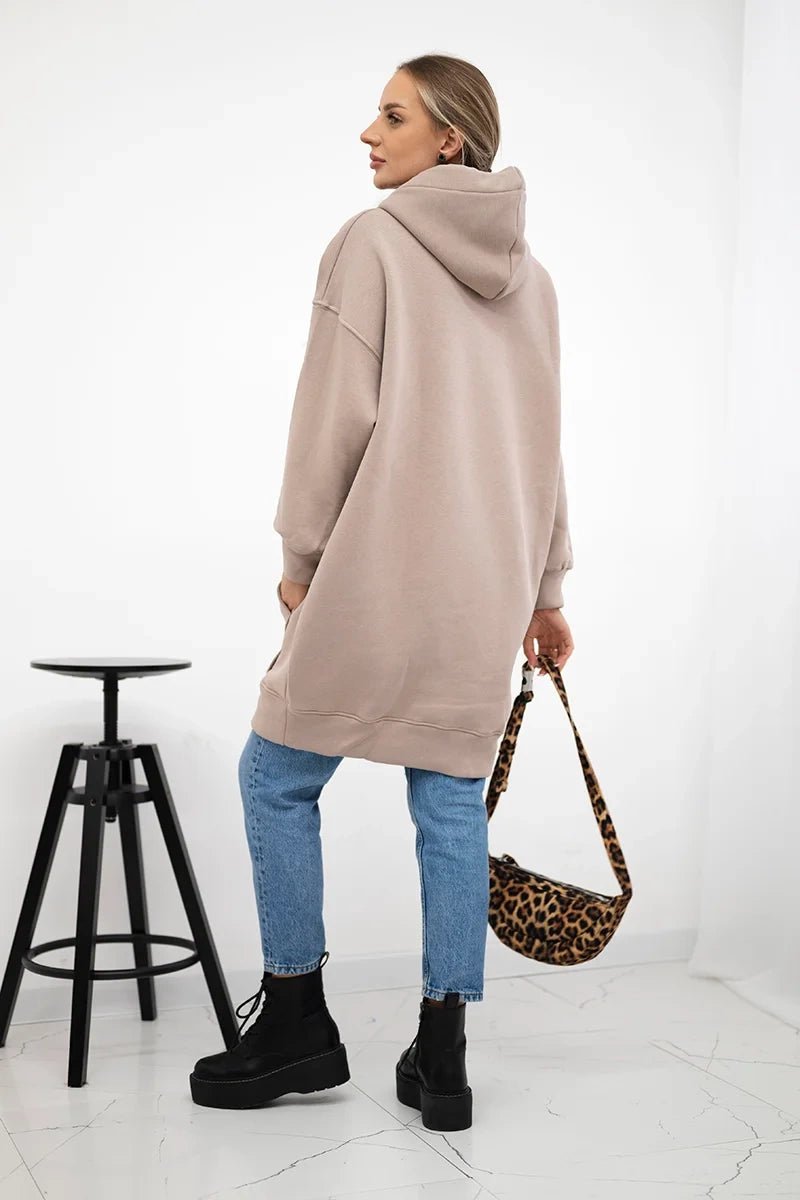 Oversize hoodie with embroidered inscription 9310 / – Dark || beige цвет / color | Lexline Fashion