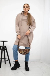 Oversize hoodie with embroidered inscription 9310 / – Dark || beige цвет / color | Lexline Fashion