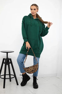 Oversize hoodie with embroidered inscription 9310 / – Dark || green цвет / color | Lexline Fashion