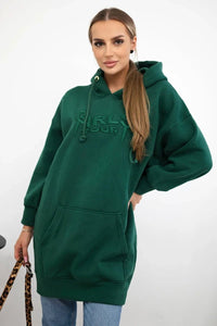 Oversize hoodie with embroidered inscription 9310 / – Dark || green цвет / color | Lexline Fashion