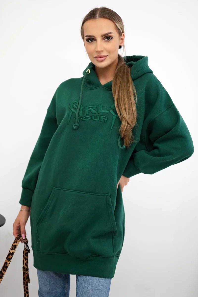 Oversize hoodie with embroidered inscription 9310 / – Dark || green цвет / color | Lexline Fashion