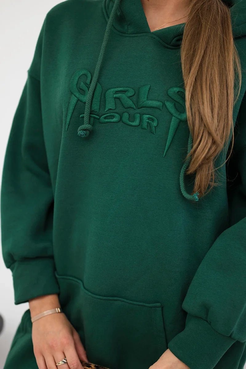 Oversize hoodie with embroidered inscription 9310 / – Dark || green цвет / color | Lexline Fashion
