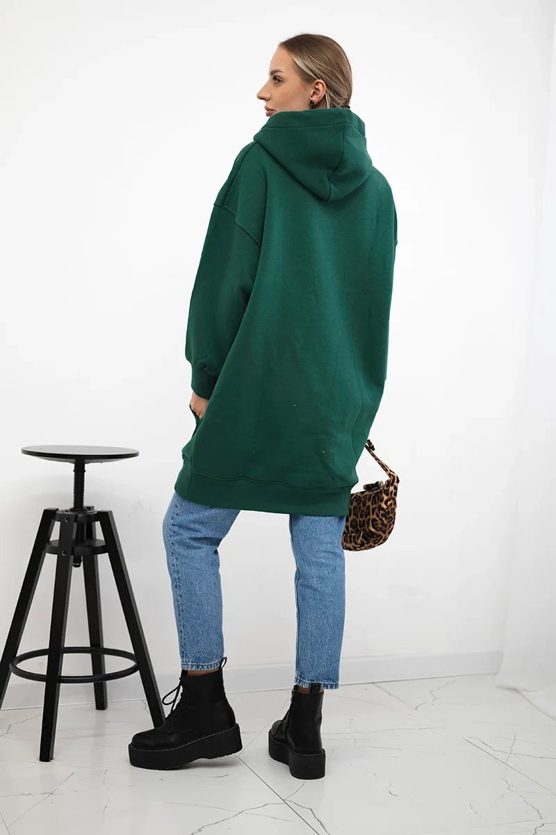 Oversize hoodie with embroidered inscription 9310 / – Dark || green цвет / color | Lexline Fashion