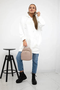 Oversize hoodie with embroidered inscription 9310 / – Ecru цвет / color | Lexline Fashion
