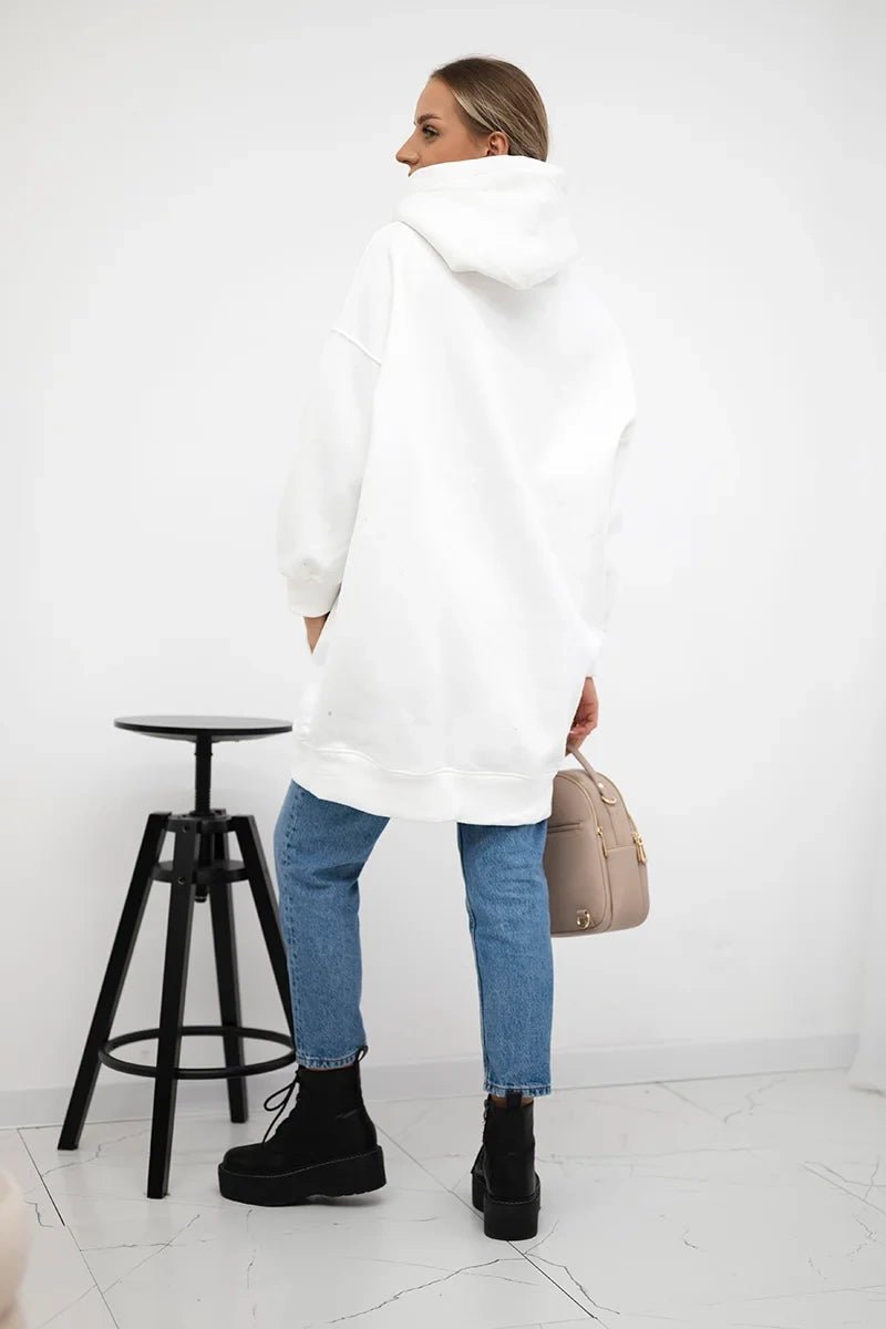 Oversize hoodie with embroidered inscription 9310 / – Ecru цвет / color | Lexline Fashion