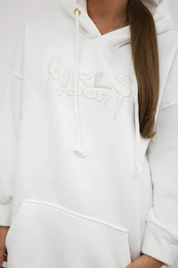 Oversize hoodie with embroidered inscription 9310 / – Ecru цвет / color | Lexline Fashion