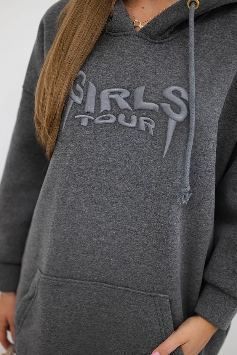 Oversize hoodie with embroidered inscription 9310 / – Graphite цвет / color | Lexline Fashion
