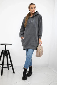 Oversize hoodie with embroidered inscription 9310 / – Graphite цвет / color | Lexline Fashion