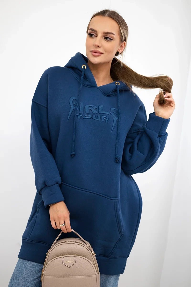 Oversize hoodie with embroidered inscription 9310 / – Jeans цвет / color | Lexline Fashion