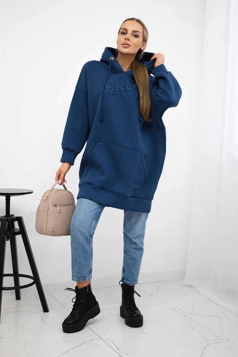 Oversize hoodie with embroidered inscription 9310 / – Jeans цвет / color | Lexline Fashion