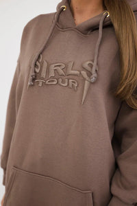 Oversize hoodie with embroidered inscription 9310 / – Mocca цвет / color | Lexline Fashion