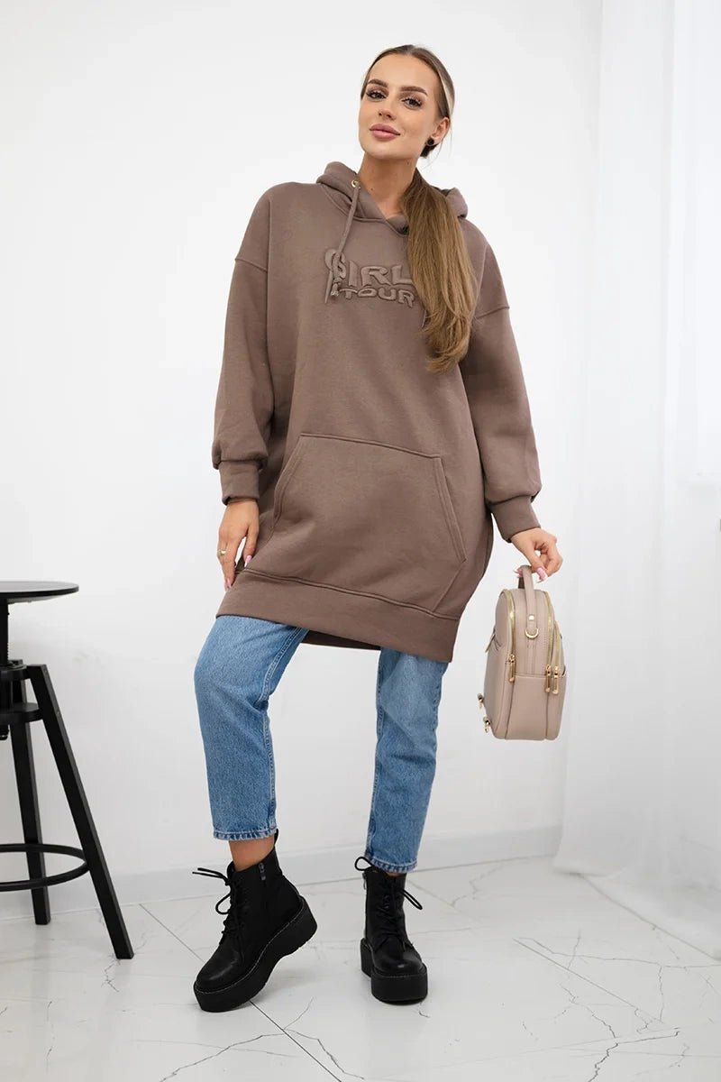 Oversize hoodie with embroidered inscription 9310 / – Mocca цвет / color | Lexline Fashion