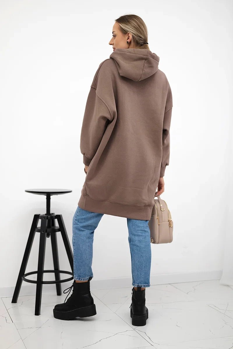 Oversize hoodie with embroidered inscription 9310 / – Mocca цвет / color | Lexline Fashion