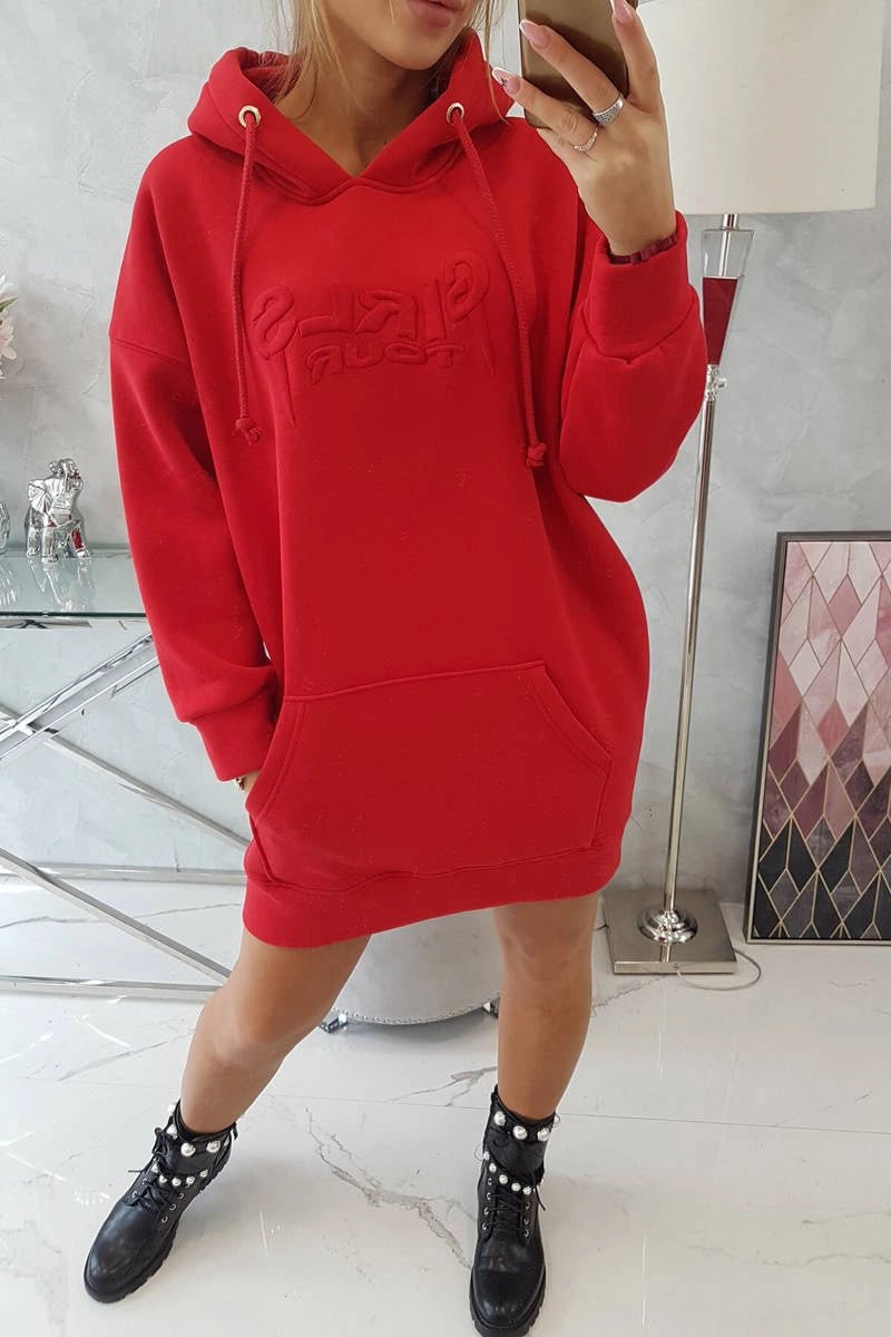 Oversize hoodie with embroidered inscription 9310 / – Red цвет / color | Lexline Fashion