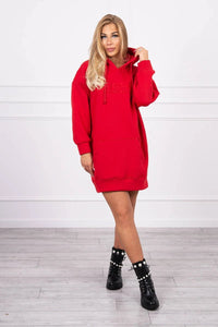Oversize hoodie with embroidered inscription 9310 / – Red цвет / color | Lexline Fashion