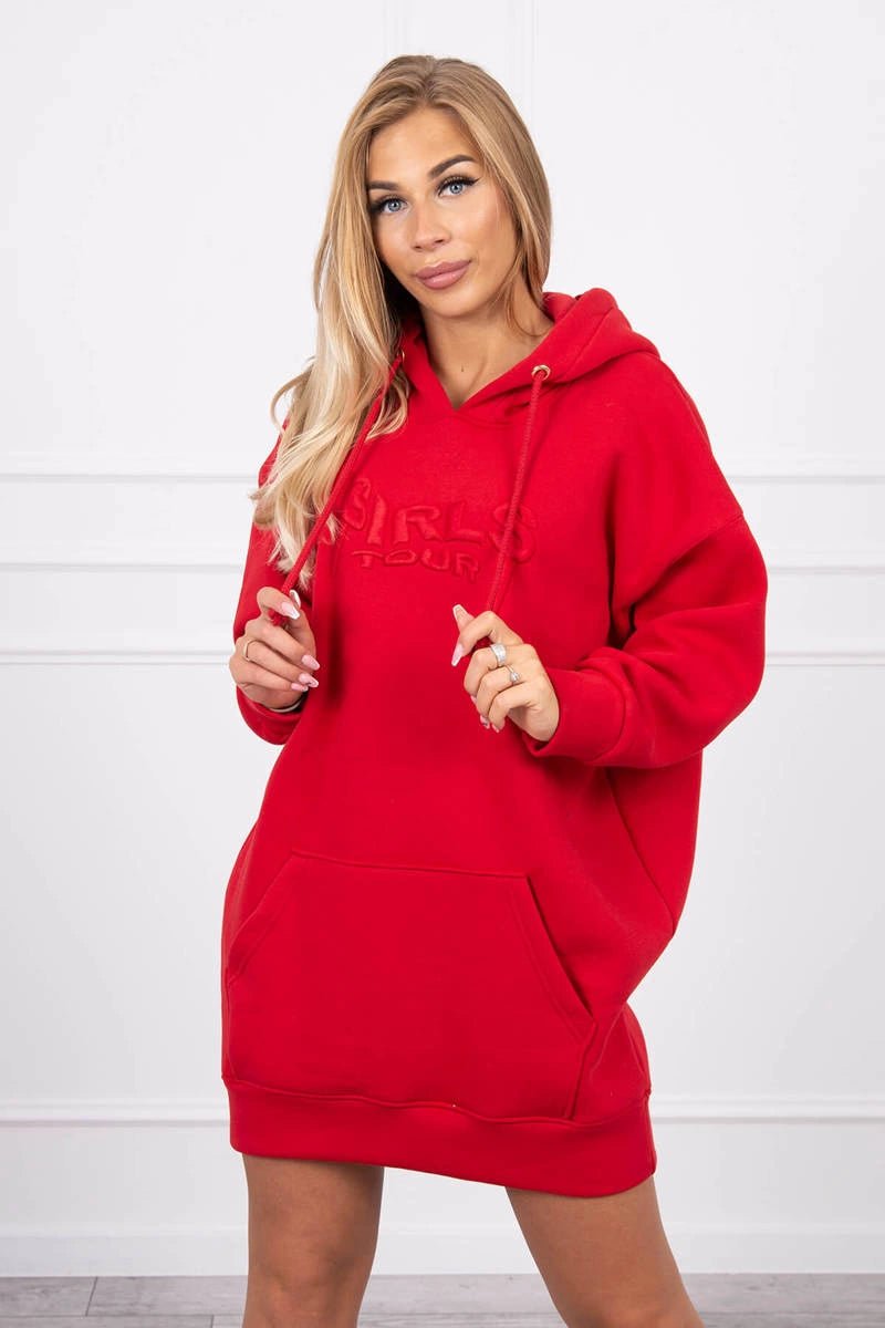Oversize hoodie with embroidered inscription 9310 / – Red цвет / color | Lexline Fashion