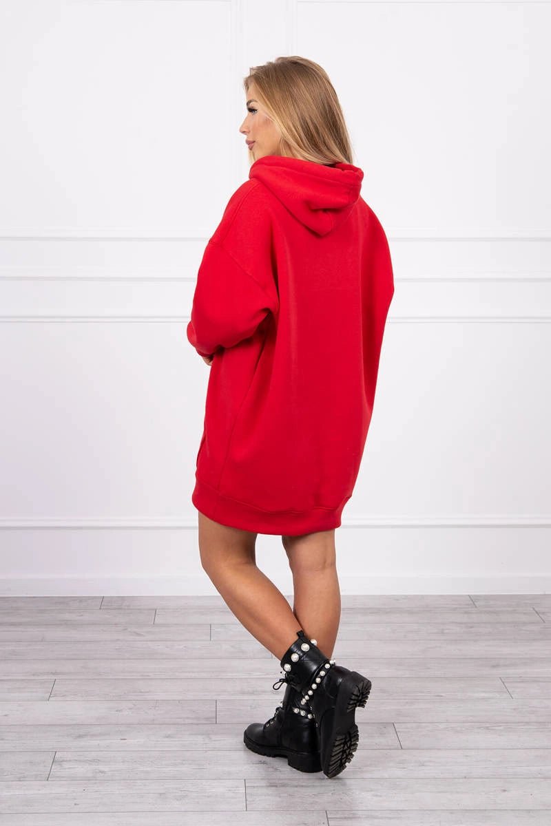 Oversize hoodie with embroidered inscription 9310 / – Red цвет / color | Lexline Fashion