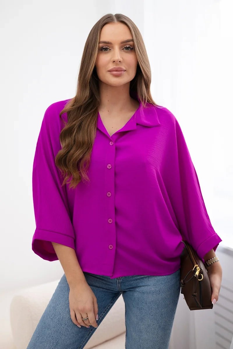 Oversized blouse fastened with buttons IT - 18 / – Dark || purple цвет / color | Lexline Fashion