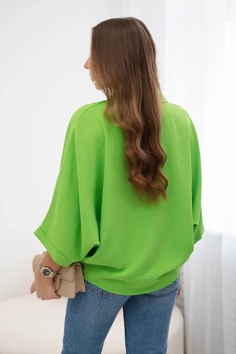 Oversized blouse fastened with buttons IT - 18 / – Green || Light цвет / color | Lexline Fashion