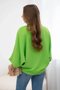 Oversized blouse fastened with buttons IT - 18 / – Green || Light цвет / color | Lexline Fashion