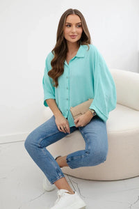 Oversized blouse fastened with buttons IT - 18 / – Mint цвет / color | Lexline Fashion