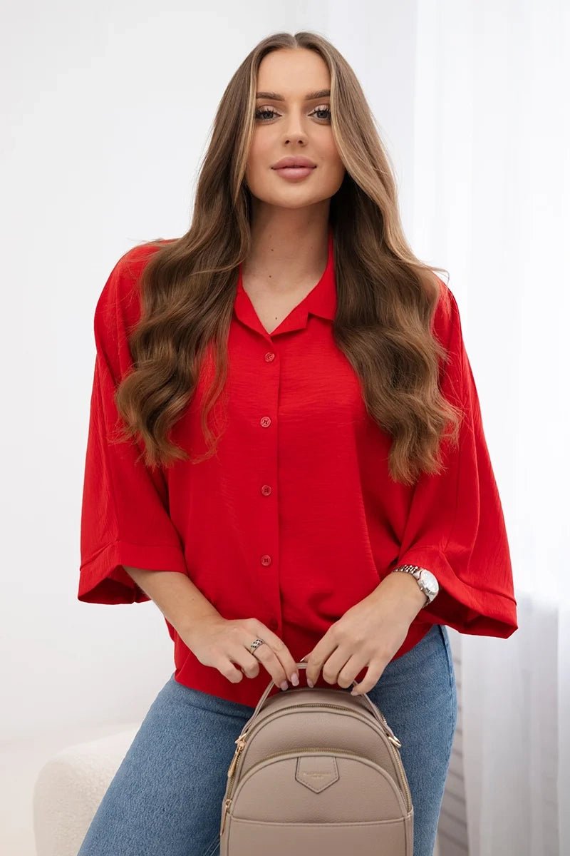 Oversized blouse fastened with buttons IT - 18 / – Red цвет / color | Lexline Fashion