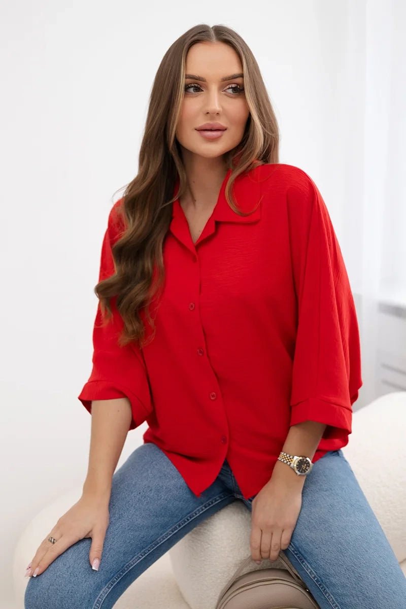 Oversized blouse fastened with buttons IT - 18 / – Red цвет / color | Lexline Fashion