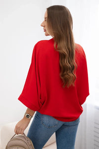 Oversized blouse fastened with buttons IT - 18 / – Red цвет / color | Lexline Fashion