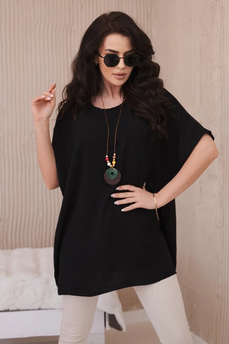 Oversized blouse with pendant IT - 31 / – Black цвет / color | Lexline Fashion