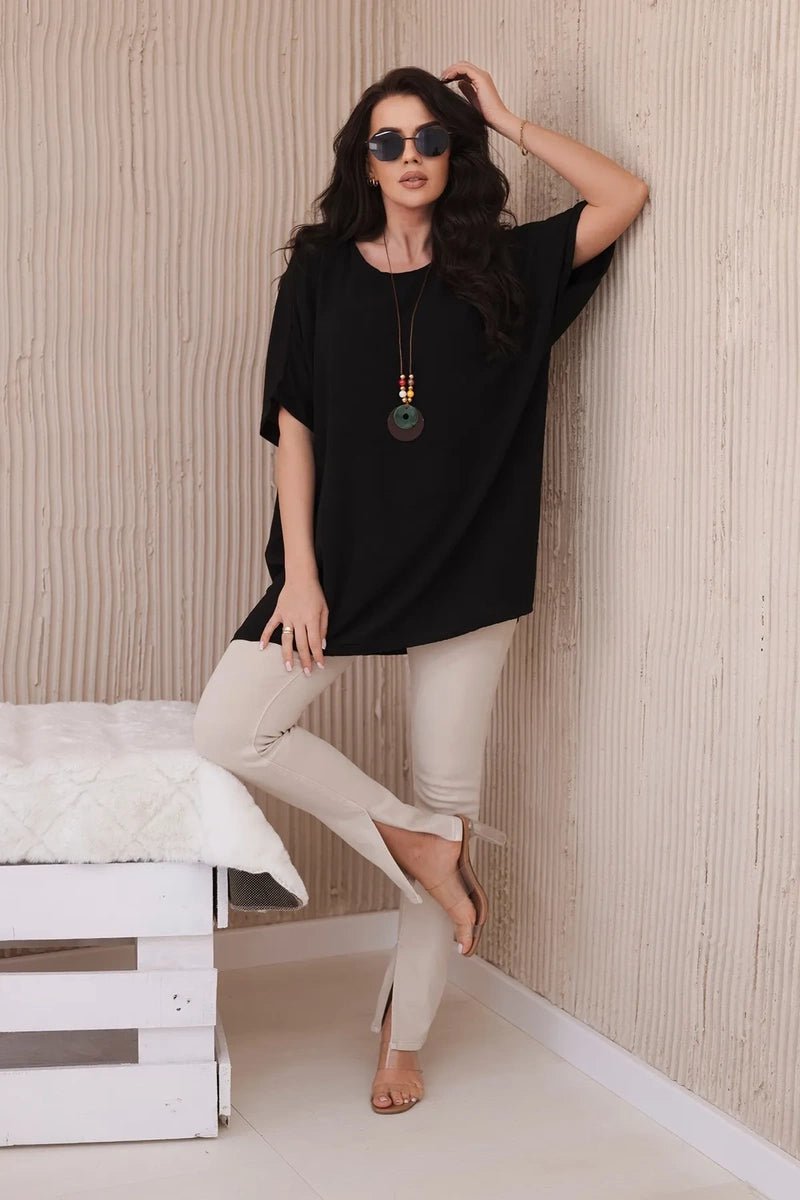 Oversized blouse with pendant IT - 31 / – Black цвет / color | Lexline Fashion