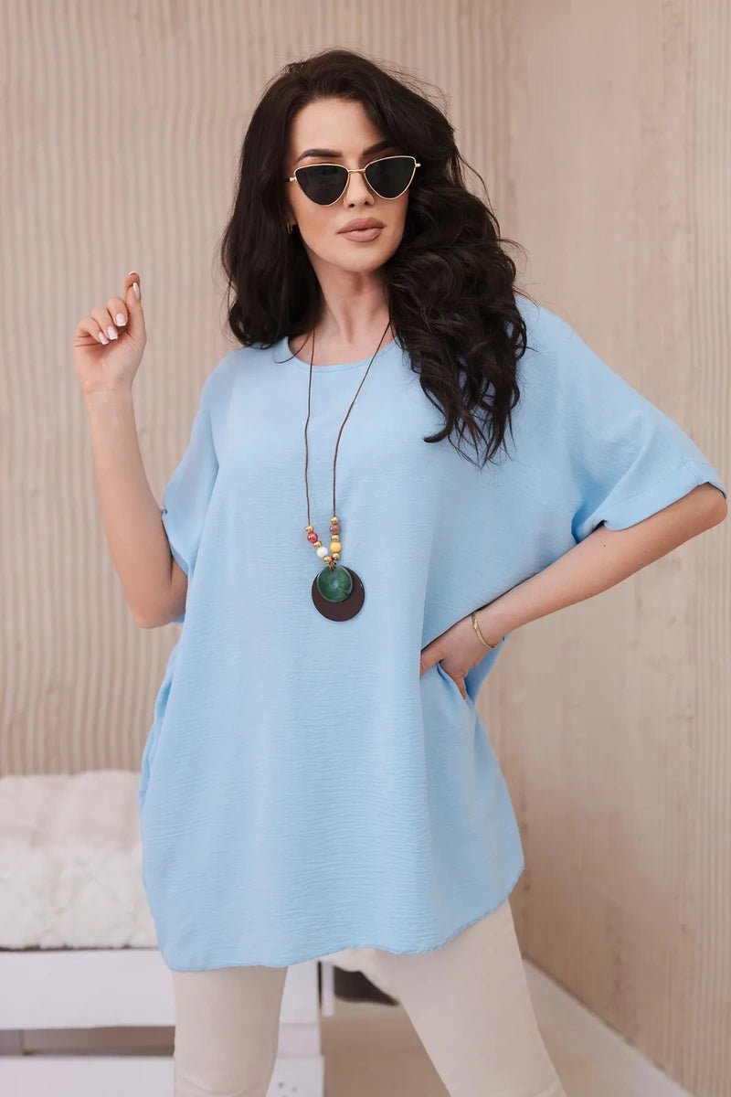 Oversized blouse with pendant IT - 31 / – Blue цвет / color | Lexline Fashion