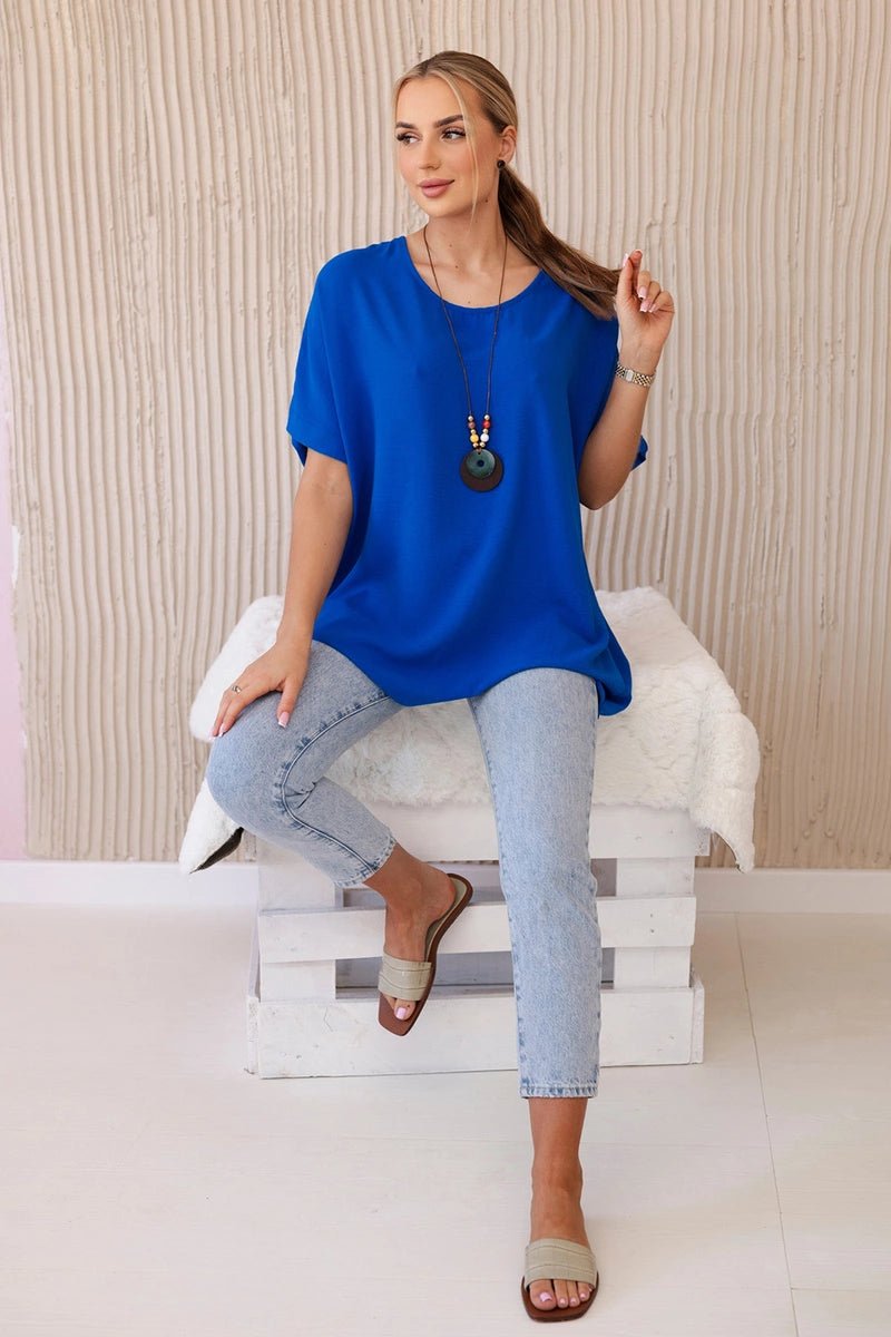 Oversized blouse with pendant IT - 31 / – Blue cornflower цвет / color | Lexline Fashion