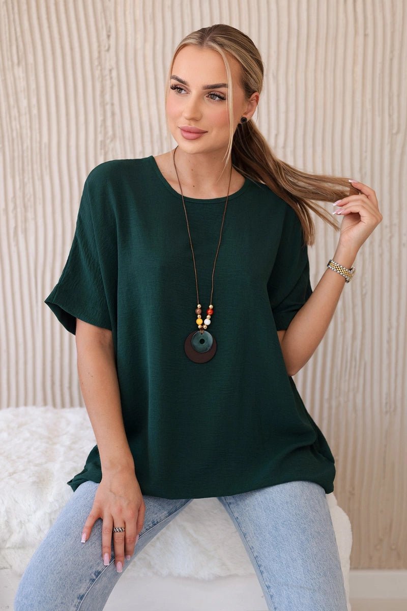 Oversized blouse with pendant IT - 31 / – Dark || green цвет / color | Lexline Fashion