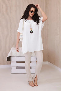 Oversized blouse with pendant IT - 31 / – Ecru цвет / color | Lexline Fashion