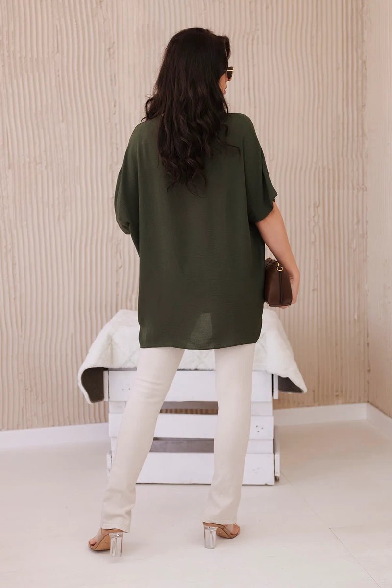 Oversized blouse with pendant IT - 31 / – Khaki цвет / color | Lexline Fashion